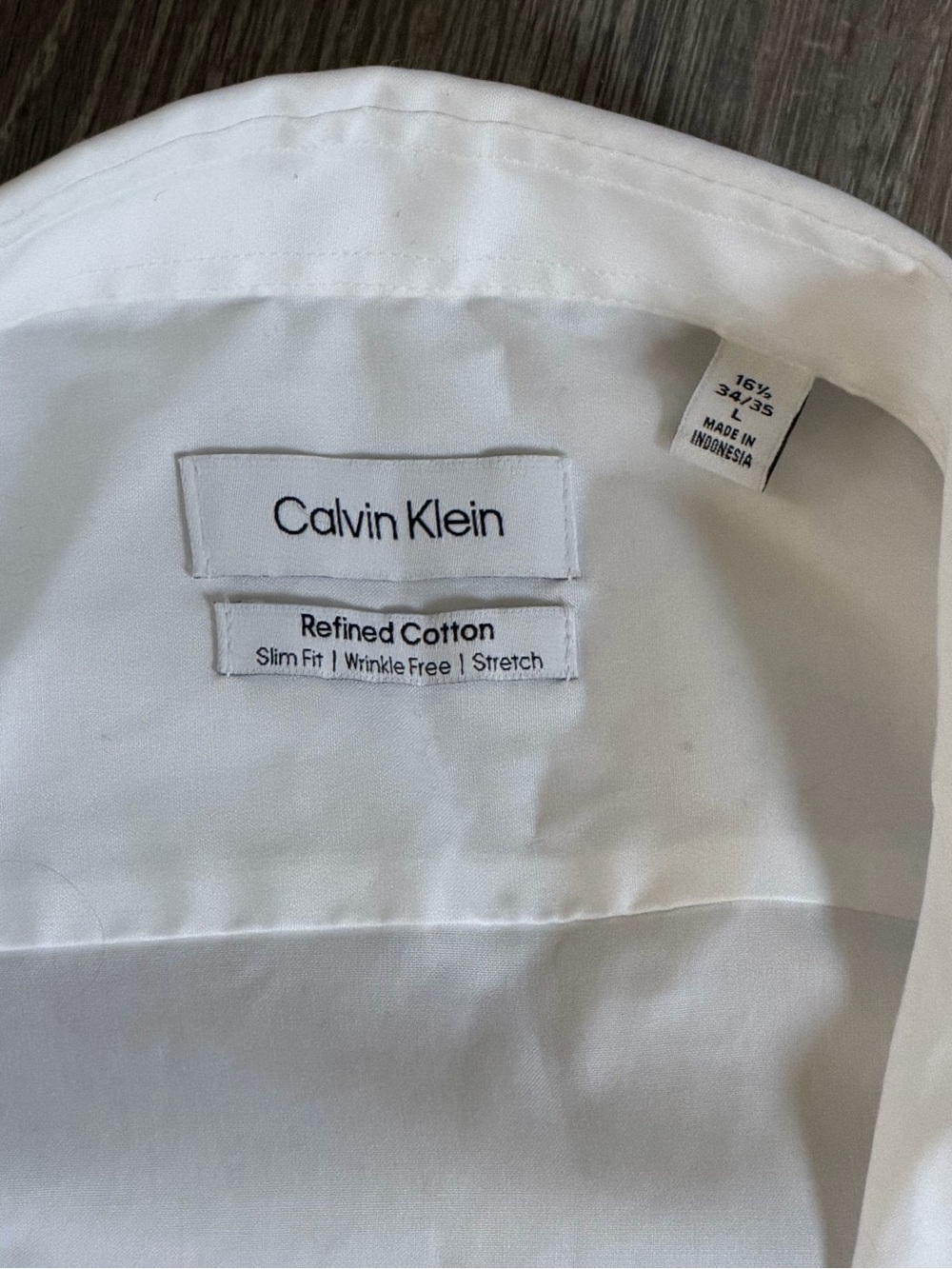 CalvinKlein Refined Cotton Slim WrinkleFree Stretch White Dress Shirt 16.5 34/35 - Picture 3 of 3